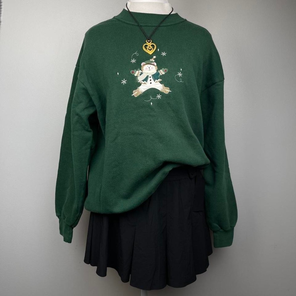 VTG 90s‎ Winter Holiday Embroidered Sweater in Green Women's Size Large